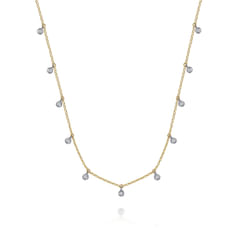 14K White and Yellow Gold White Sapphire Station Necklace
