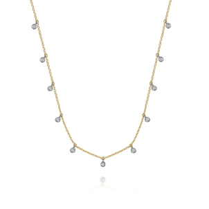14K White and Yellow Gold White Sapphire Station Necklace