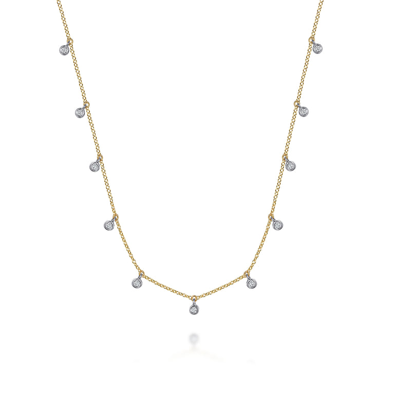 14K White and Yellow Gold White Sapphire Station Necklace - Shot 1