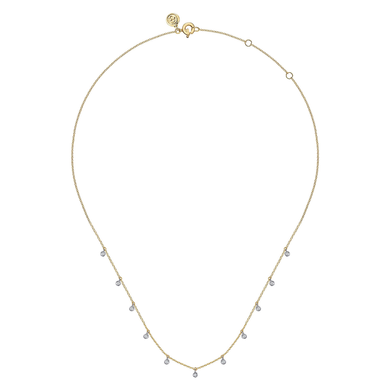 14K White and Yellow Gold White Sapphire Station Necklace