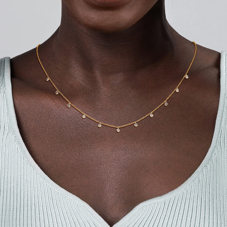 14K White and Yellow Gold White Sapphire Station Necklace - Shot 3