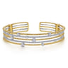 14K White and Yellow Gold Wide Multi Row Diamond Cuff Bracelet