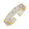 14K White and Yellow Gold Wide Multi Row Diamond Cuff Bracelet