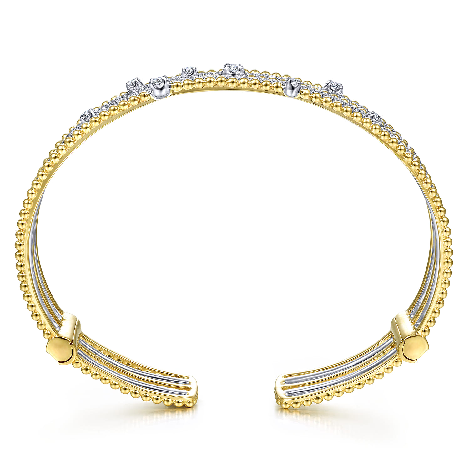 14K White and Yellow Gold Wide Multi Row Diamond Cuff Bracelet - 1 ct - Shot 3