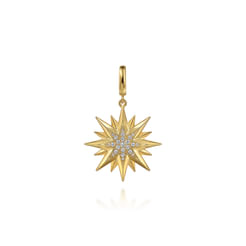 14K Y G D Starburst Medallion Pendant in Size 24mm With Detachable Bail 
