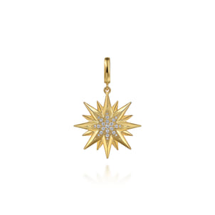 14K Y G D Starburst Medallion Pendant in Size 24mm With Detachable Bail