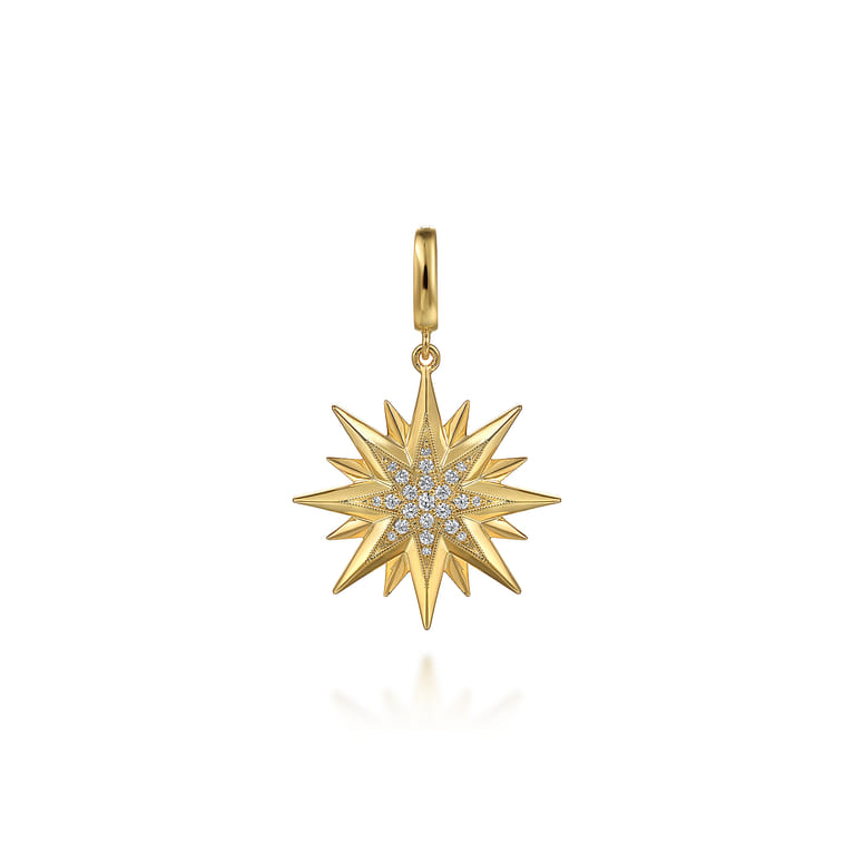 14K Y G D Starburst Medallion Pendant in Size 24mm With Detachable Bail - 0.21 ct - Shot 1