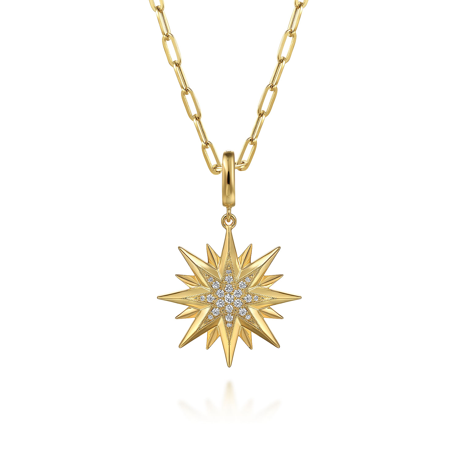 14K Y G D Starburst Medallion Pendant in Size 24mm With Detachable Bail