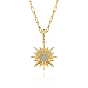 14K Y G D Starburst Medallion Pendant in Size 24mm With Detachable Bail