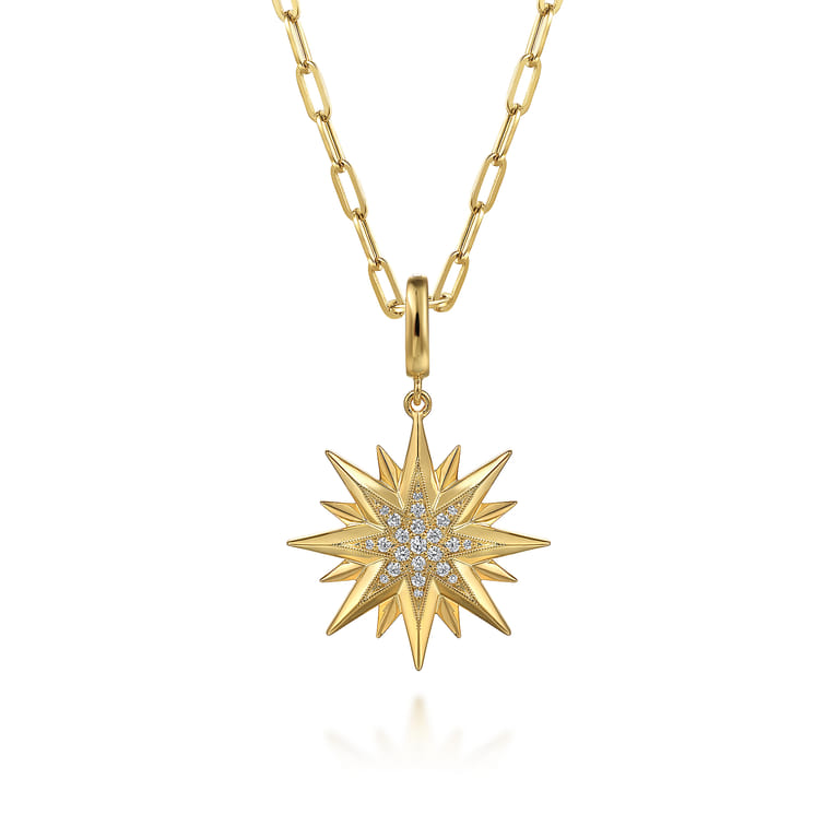 14K Y G D Starburst Medallion Pendant in Size 24mm With Detachable Bail - 0.21 ct - Shot 3