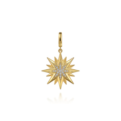 14K Y G D Starburst Medallion Pendant in Size 24mm with Detachable Bail