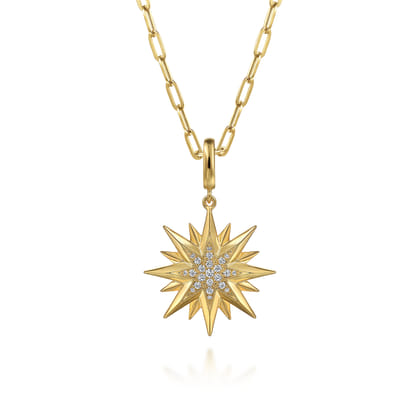 14K Y G D Starburst Medallion Pendant in Size 24mm with Detachable Bail