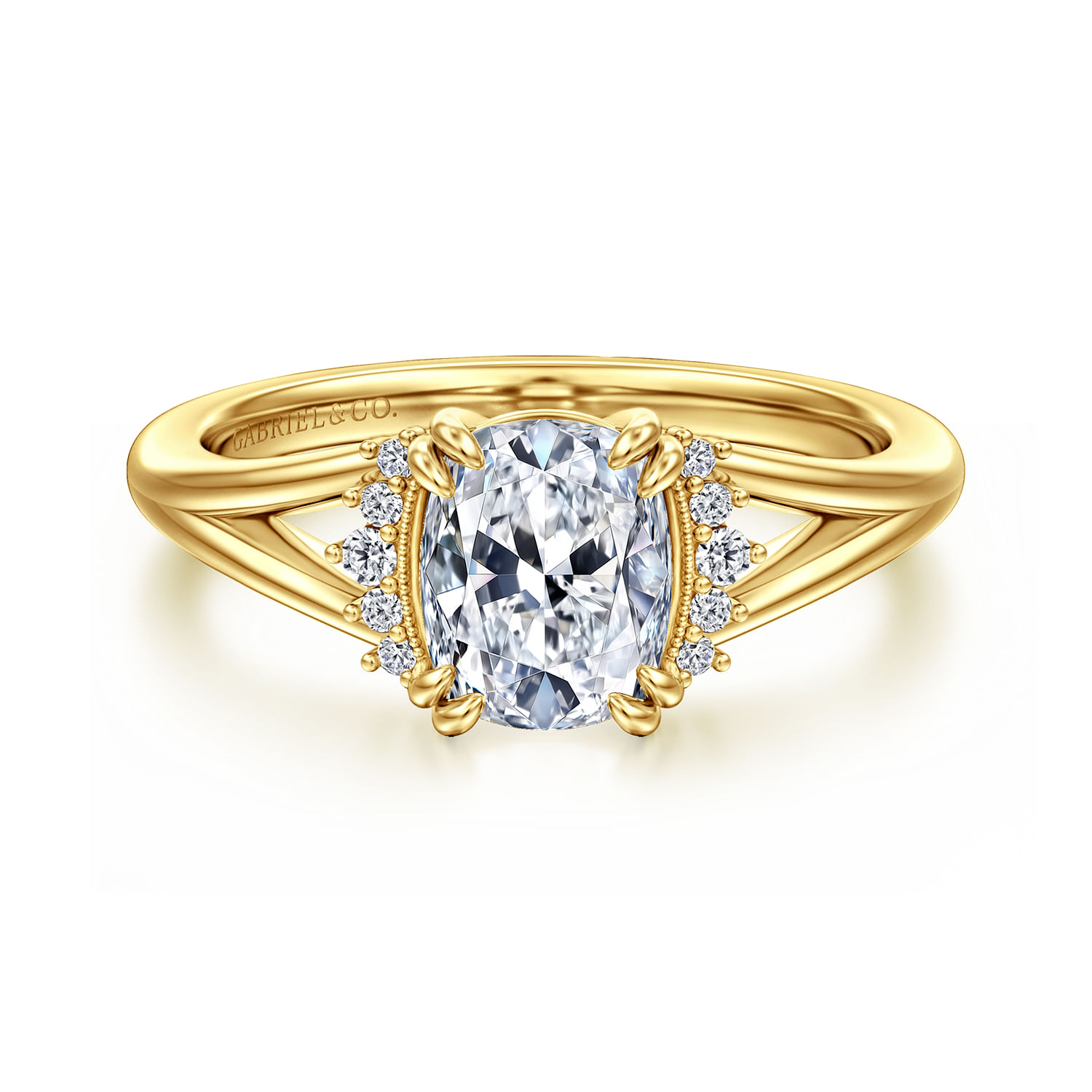 14K Y.Gold Split Shank Elongated Cushion Diamond Engagement Ring