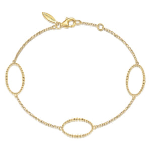 14K Yellow Chain Bracelet with Beaded Oval Link Stations