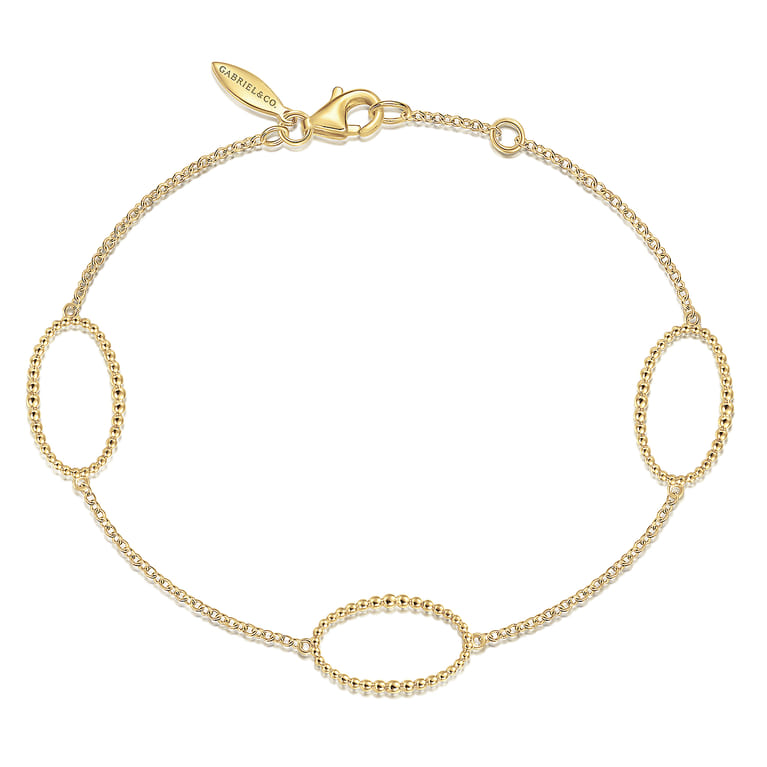14K Yellow Chain Bracelet with Beaded Oval Link Stations - Shot 1