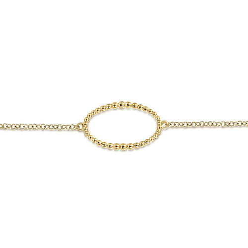 14K Yellow Chain Bracelet with Beaded Oval Link Stations - Shot 2