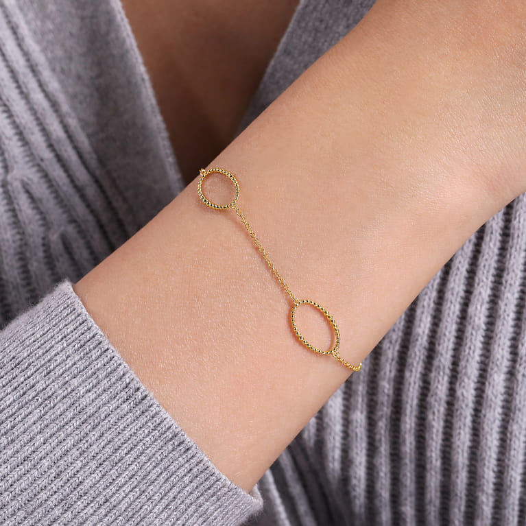 14K Yellow Chain Bracelet with Beaded Oval Link Stations - Shot 3