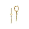 14K Yellow Gold 10mm Diamond Huggie Earrings with Spike Drops - 0.3 ct