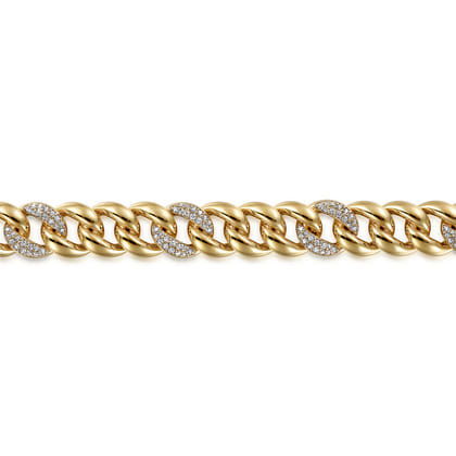 14K Yellow Gold 10mm Hollow Cuban Link Diamond Tennis Bracelet