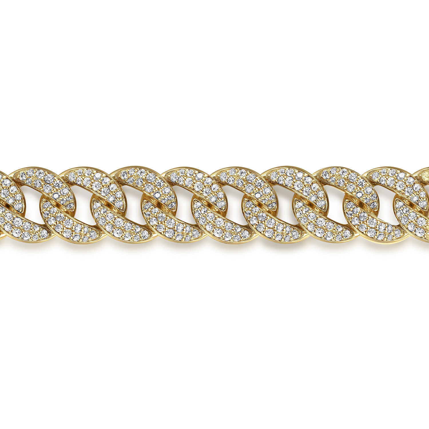14K Yellow Gold 10mm Hollow Cuban Link Pave Diamond Tennis Bracelet