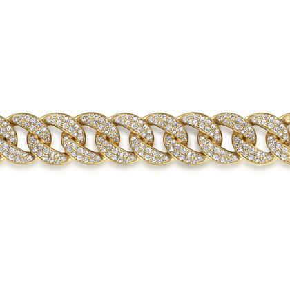 14K Yellow Gold 10mm Hollow Cuban Link Pave Diamond Tennis Bracelet