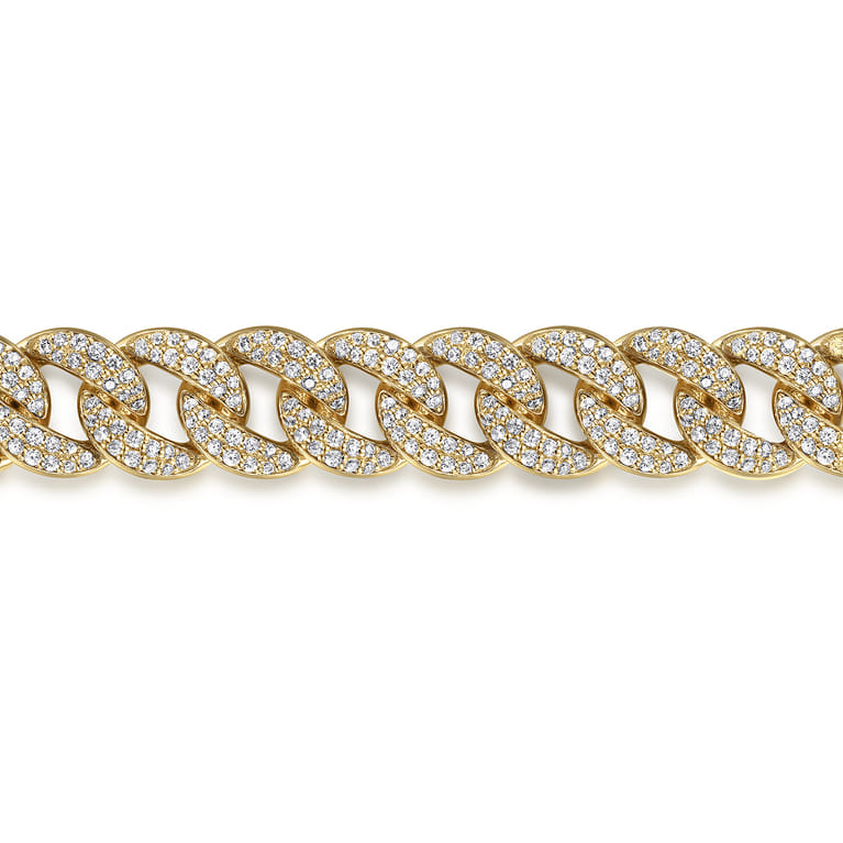 14K Yellow Gold 10mm Hollow Cuban Link Pave Diamond Tennis Bracelet - 4.3 ct - Shot 2