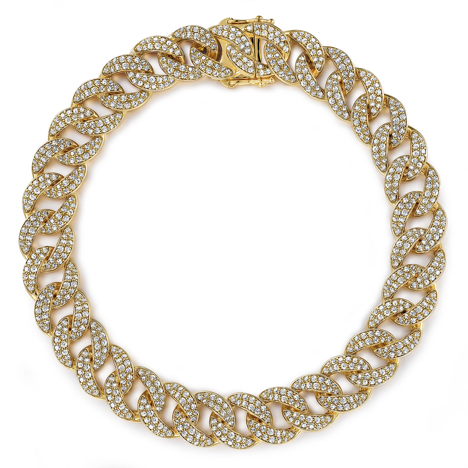 14K Yellow Gold 10mm Hollow Cuban Link Pave Diamond Tennis Bracelet - 4.66 ct - Shot 1