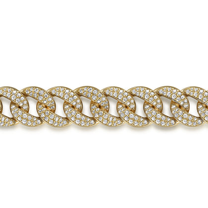 14K Yellow Gold 10mm Hollow Cuban Link Pave Diamond Tennis Bracelet