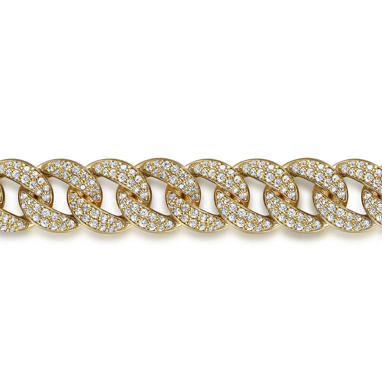 14K Yellow Gold 10mm Hollow Cuban Link Pave Diamond Tennis Bracelet - 4.66 ct - Shot 2