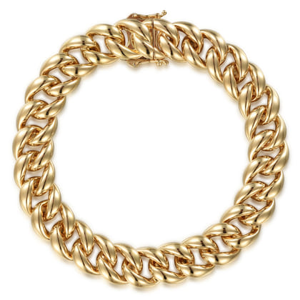 14K Yellow Gold 10mm Hollow Cuban Link Tennis Bracelet