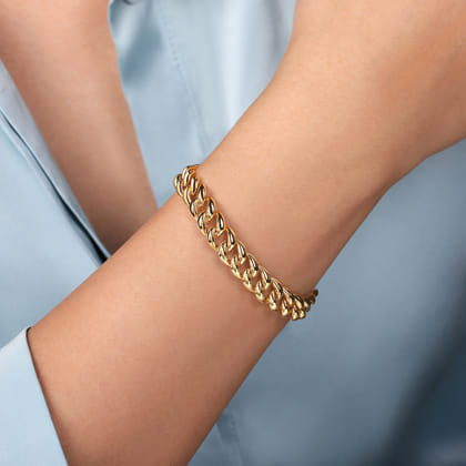 14K Yellow Gold 10mm Hollow Cuban Link Tennis Bracelet