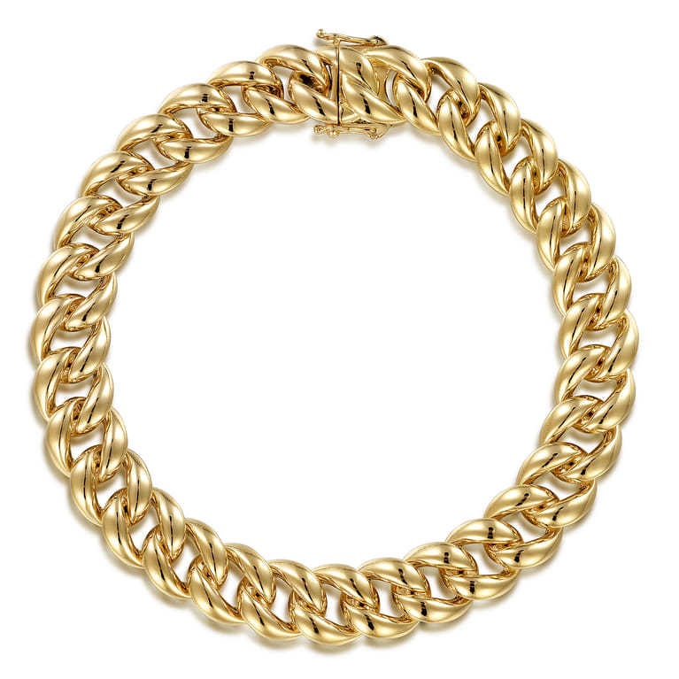 14K Yellow Gold 10mm Hollow Cuban Link Tennis Bracelet - Shot 1