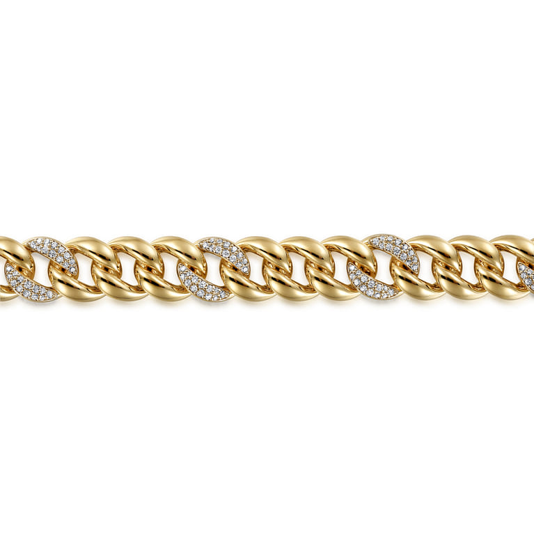 14K Yellow Gold 10mm Width Classic Diamond Men's Cuban Bracelet - 1.2 ct - Shot 2