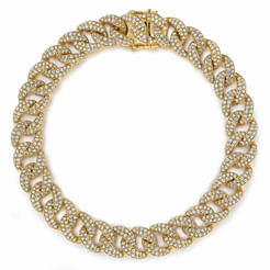 14K Yellow Gold 10mm Width Classic Diamond Men's Cuban Bracelet