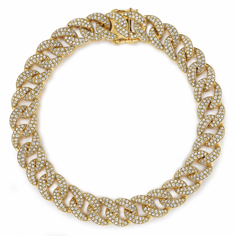 14K Yellow Gold 10mm Width Classic Diamond Men's Cuban Bracelet - 4.66 ct - Shot 1