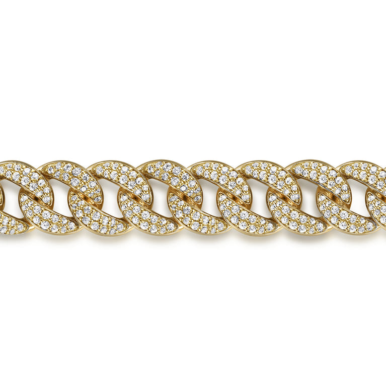 14K Yellow Gold 10mm Width Classic Diamond Men's Cuban Bracelet - 4.66 ct - Shot 2