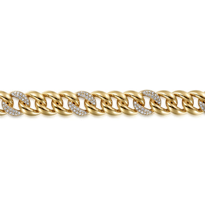 14K Yellow Gold 10mm Width Classic Diamond Men's Mix Cuban Bracelet
