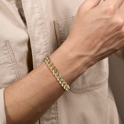 14K Yellow Gold 10mm Width Classic Diamond Men's Mix Cuban Bracelet