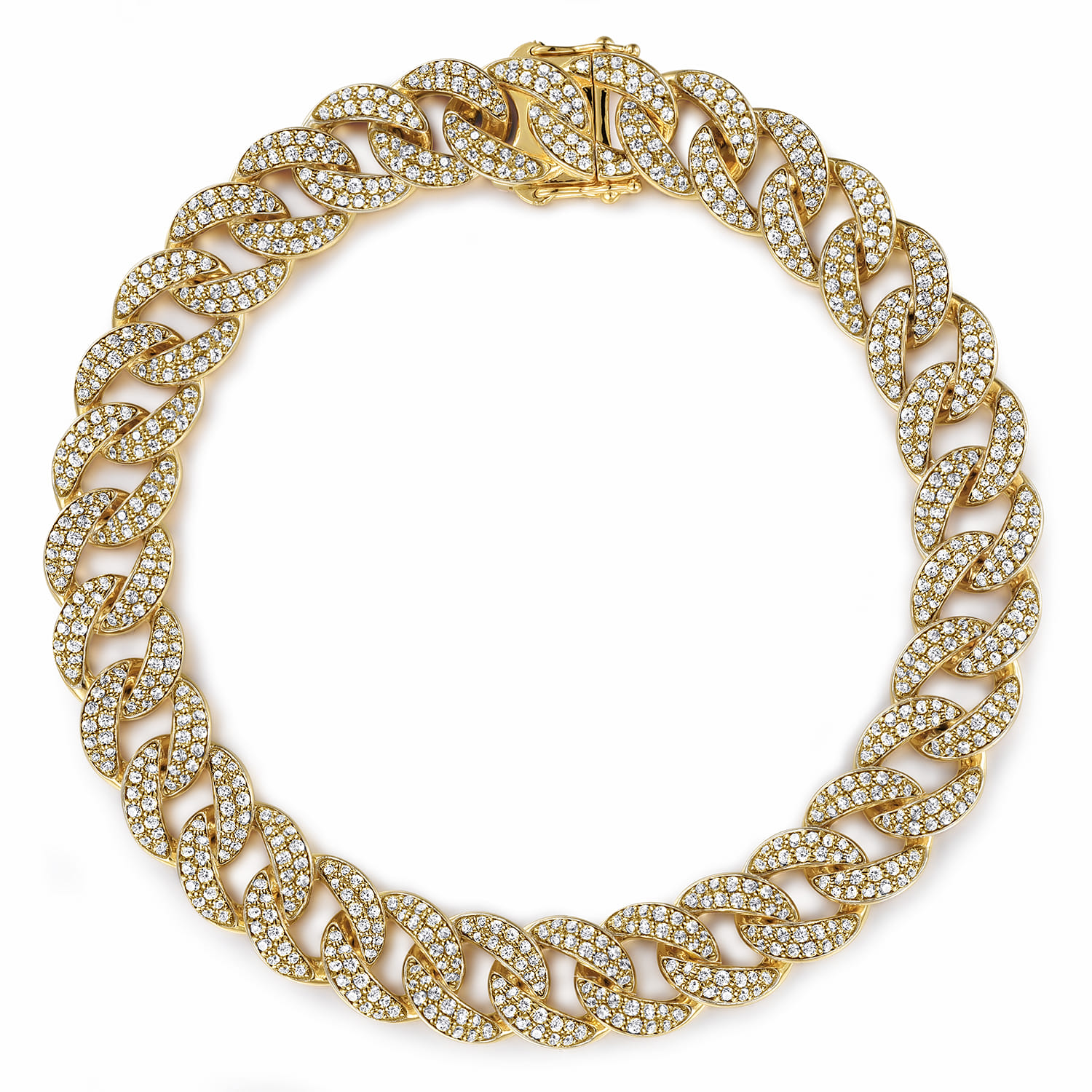 14K Yellow Gold 10mm Width Classic Diamond Men's Mix Cuban Bracelet - 4.66 ct - Shot 1