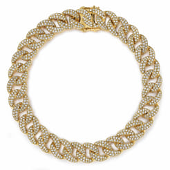 14K Yellow Gold 10mm Width Classic Diamond Men's Mix Cuban Bracelet