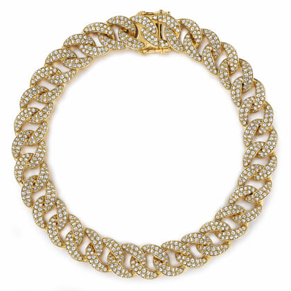 14K Yellow Gold 10mm Width Classic Diamond Men's Mix Cuban Bracelet