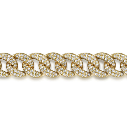 14K Yellow Gold 10mm Width Classic Diamond Men's Mix Cuban Bracelet