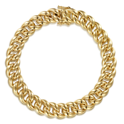 14K Yellow Gold 10mm Width Classic Plain Men's Cuban Bracelet