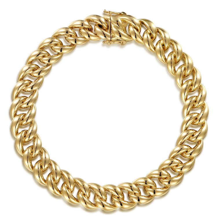 14K Yellow Gold 10mm Width Classic Plain Men's Cuban Bracelet - Shot 1