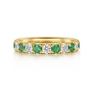 14K Yellow Gold 11 Stone Diamond and Emerald Anniversary Band