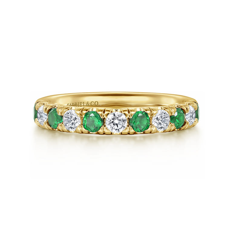 Straight Wedding Ring in 14k Yellow Gold with Round Emerald at Gabriel & Co. - Shot 1