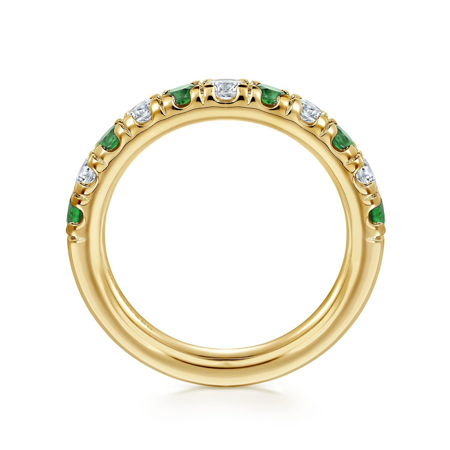 Straight Wedding Ring in 14k Yellow Gold with Round Emerald at Gabriel & Co. - Shot 2