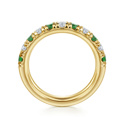 14K Yellow Gold 11 Stone Diamond and Emerald Anniversary Band