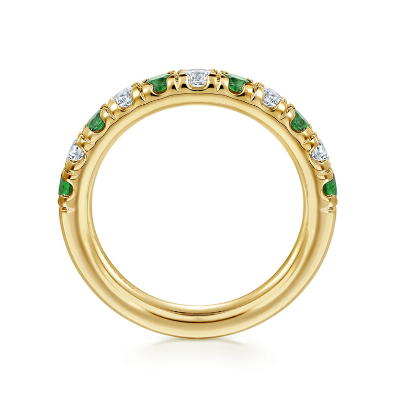 Straight Wedding Ring in 14k Yellow Gold with Round Emerald at Gabriel & Co. - Shot 2