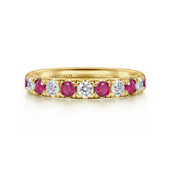14K Yellow Gold 11 Stone Diamond and Ruby Anniversary Band